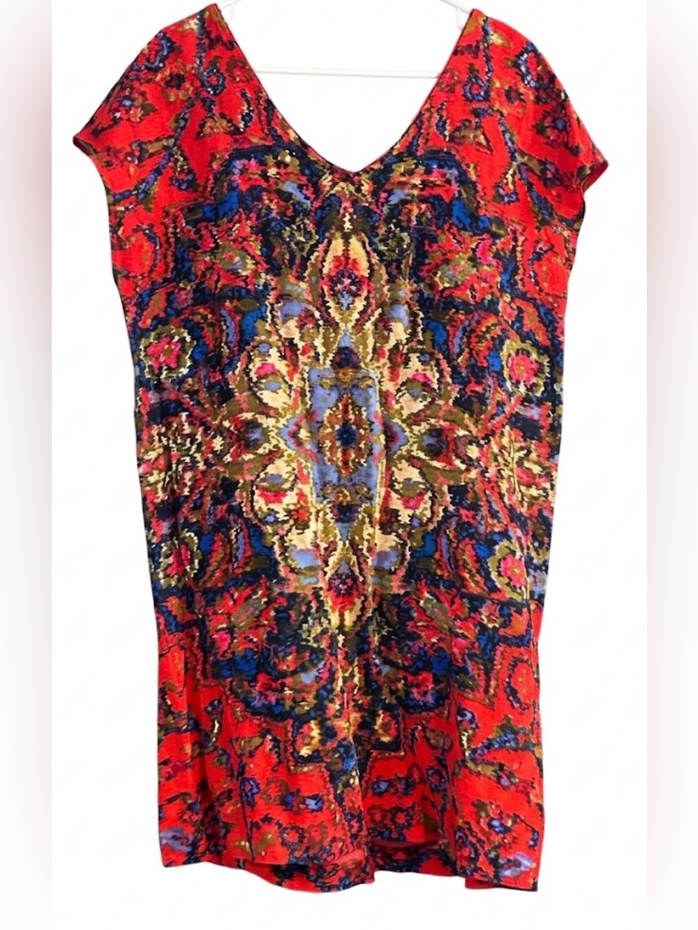 Maeve Red & Blue Printed V-Neck Mini Dress